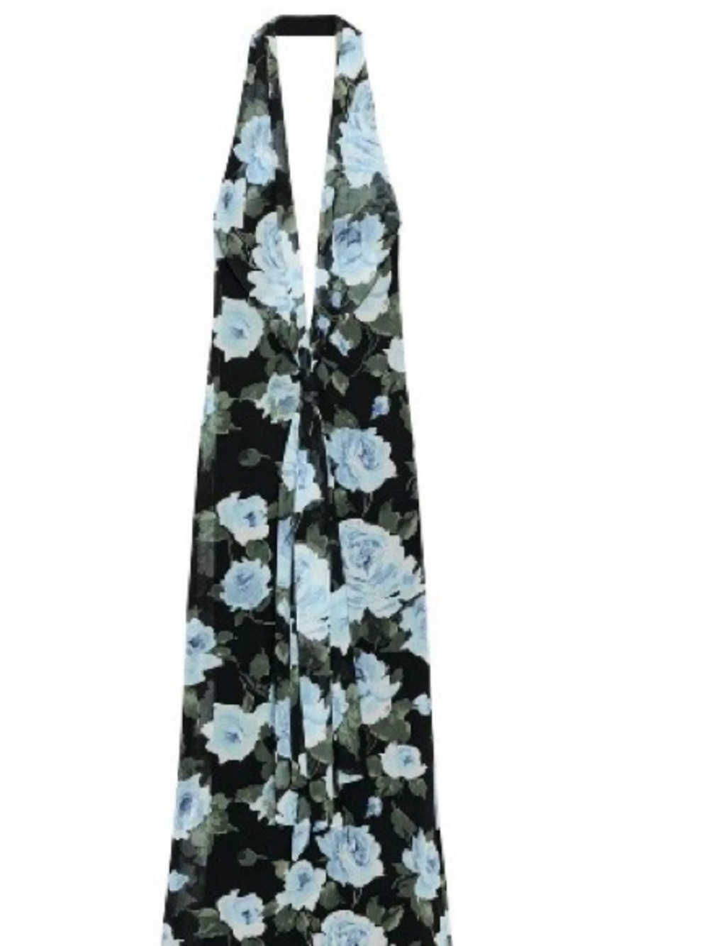 Zara Black Maxi Dress with Light Blue Floral Print